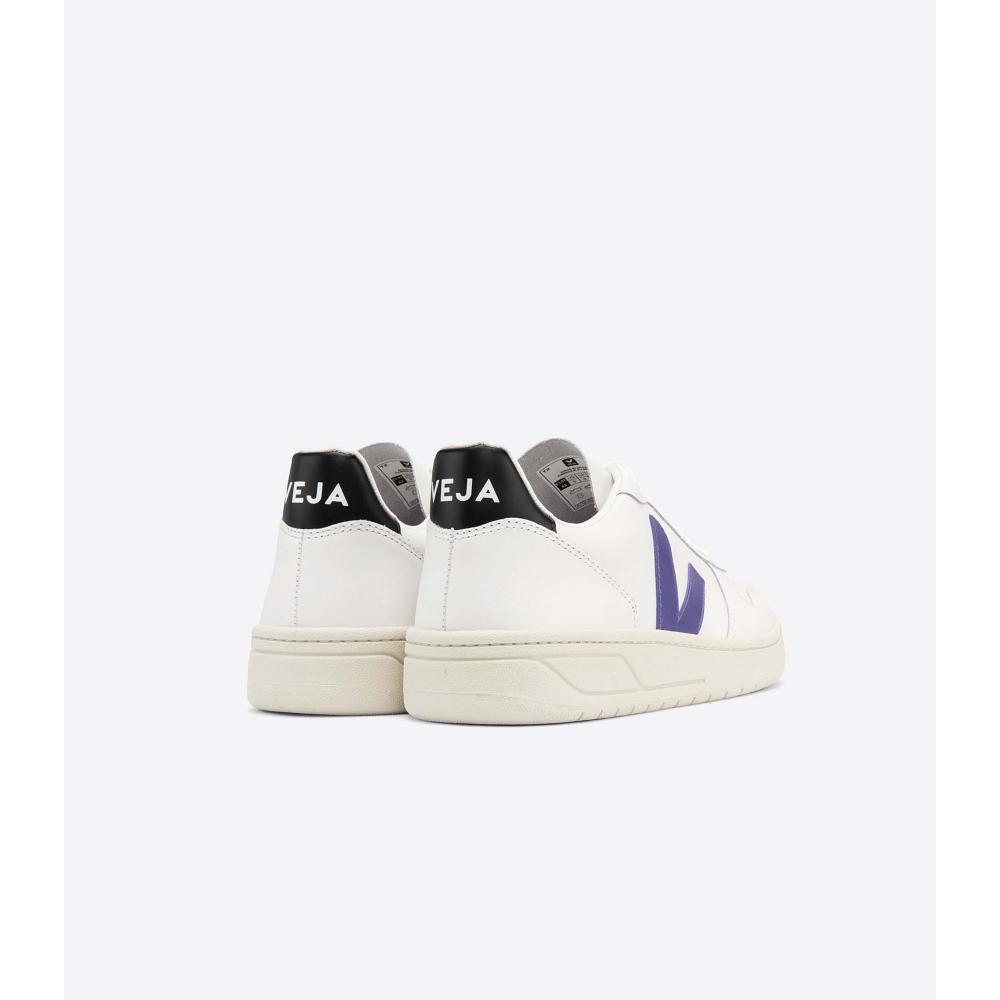 Veja V-10 LEATHER Tenisky Damske White/Purple/Black | SK 649FDN